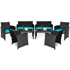 8-Piece Patio Rattan Furniture Set with Tempered Glass and Foot Pads product